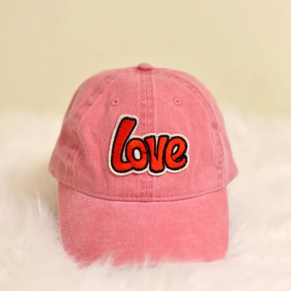 Washed Blush Pink Baseball Hat W/ Love Patch